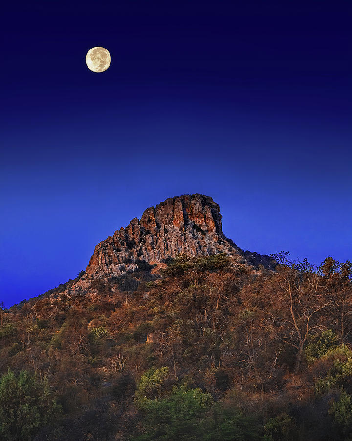 Thumb Butte, Full Moon, Prescott, Arizona Photograph by Don Schimmel