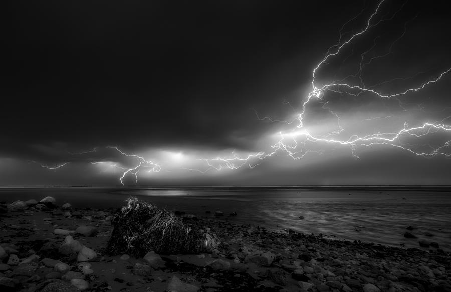 Night Photograph - Thunder by Shahin Buzarjomehri