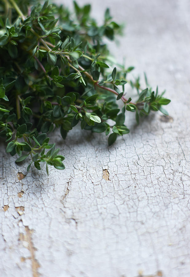 Thyme On Old Wooden Table Photograph by Paul Viant