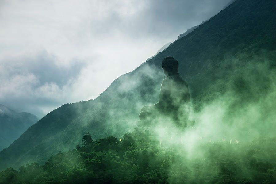 Tian Tan Buddha On Hill In Clouds Photograph by Merten Snijders