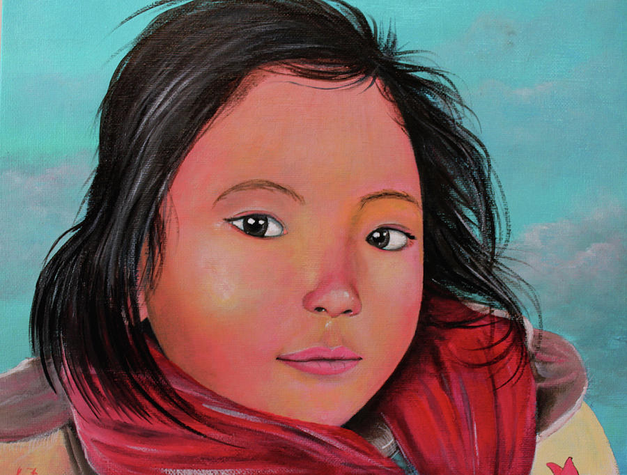 Tibetan Girl Painting - Tibetan Girl by Greg Farrugia