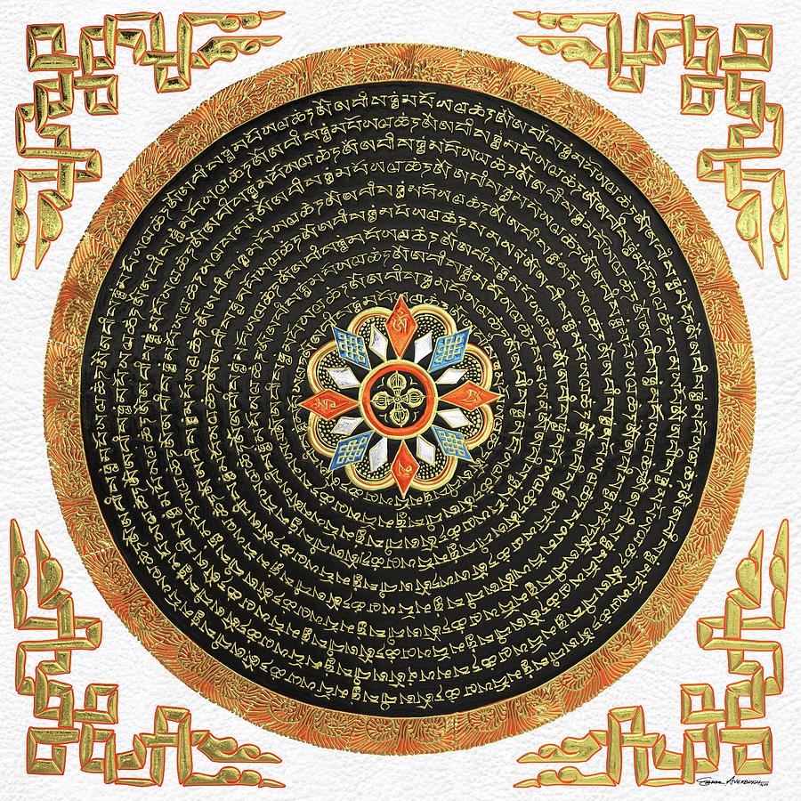 Tibetan Thangka - Buddhist Mandala with Double Vajra over White Leather Digital Art by Serge Averbukh
