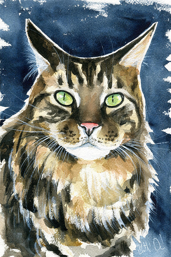 Tickie Maine Coon Portrait Painting by Dora Hathazi Mendes