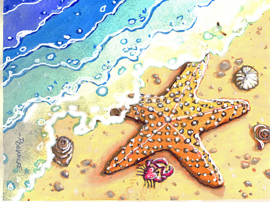 Tidal Beach Starfish Painting by Richard De Wolfe