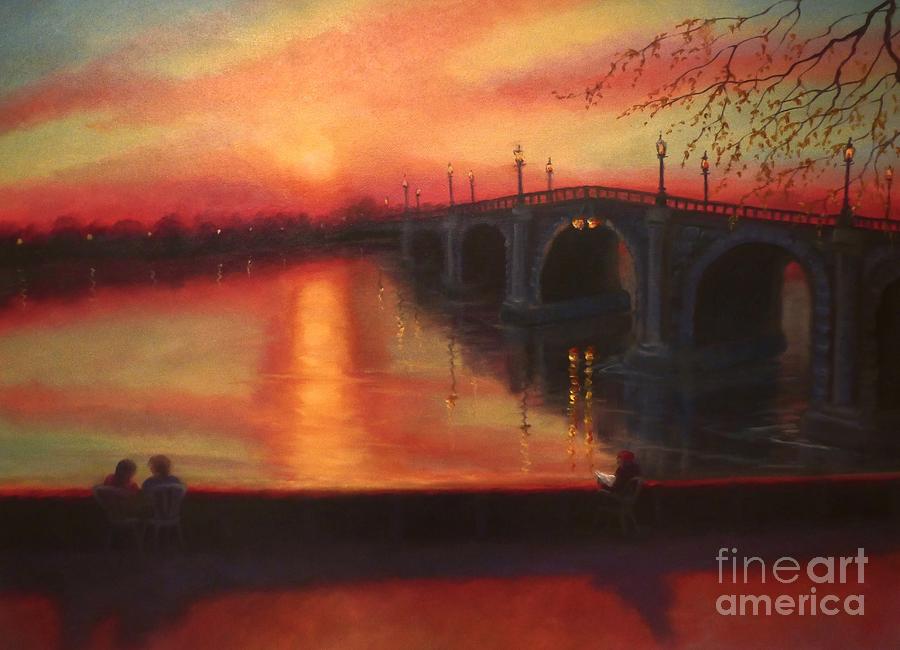 Tide Tables Richmond Bridge Sunset, 2022 Painting by Lee Campbell