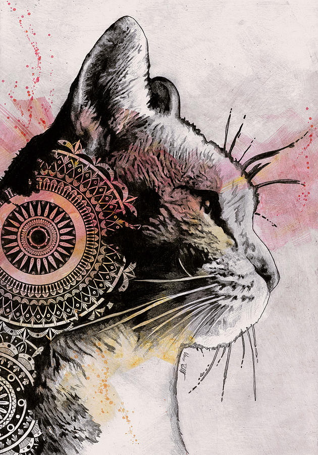 Tides Of Tomorrow - mandala cat portrait Drawing by Marco Paludet - Pixels