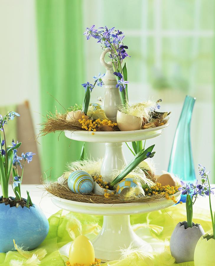 Tiered Porcelain Stand With Easter Decorations And Scillas Photograph by Friedrich Strauss