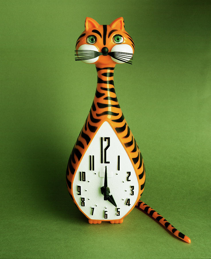 Vintage Drawing - Tiger Cat Clock by CSA Images