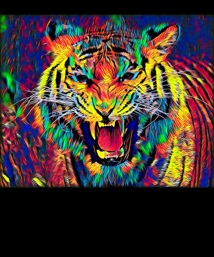 Tiger Head Jungle Animal Antient Asia Africa Colored Design Digital Art ...