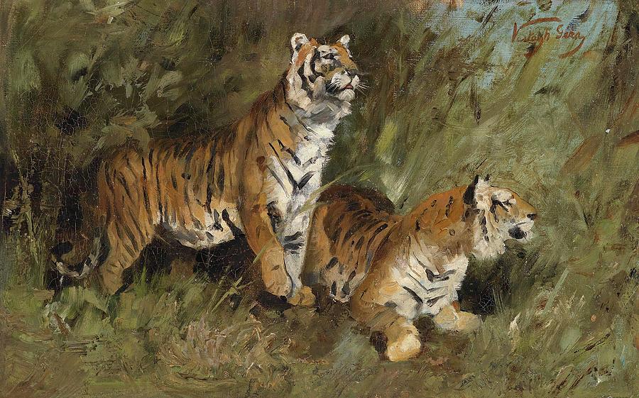 Tiger Painting - Tiger Im Hohen Gras by Geza Vastagh
