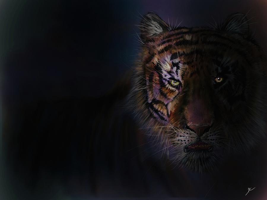 Tiger in the Dark Digital Art by Darren Cannell