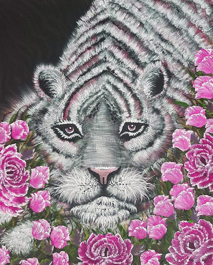 Tiger Painting - Tiger Relaxing Pink by Angela Whitehouse Tiger Painting - Tiger Relaxing Pink by Angela Whitehouse