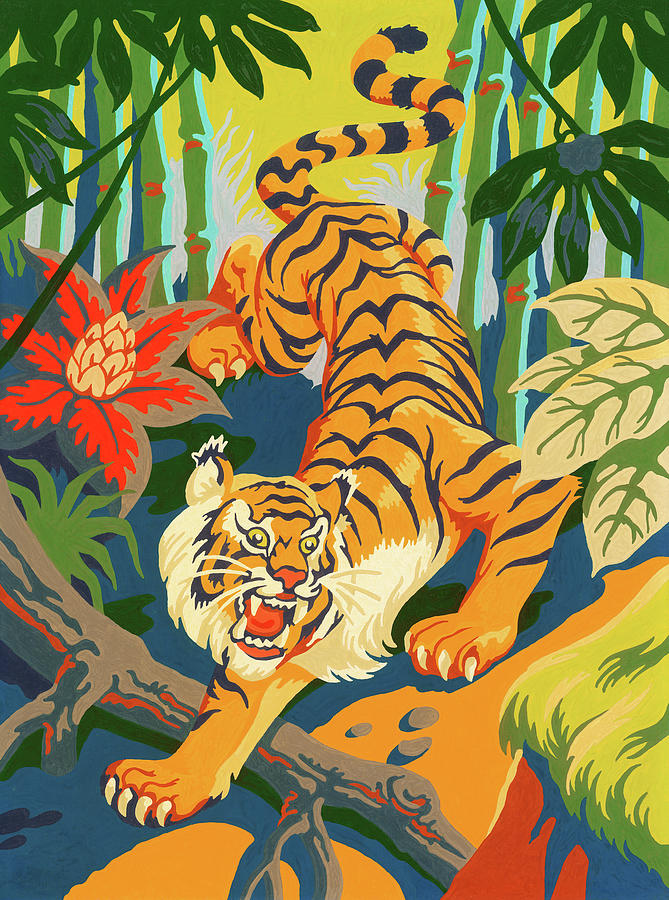 Jungle Drawing - Tiger Slinking Through Jungle by CSA Images