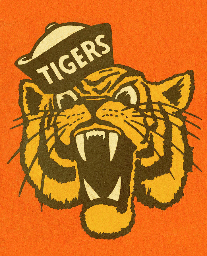 Vintage Drawing - Tiger Wearing Tigers Hat by CSA Images
