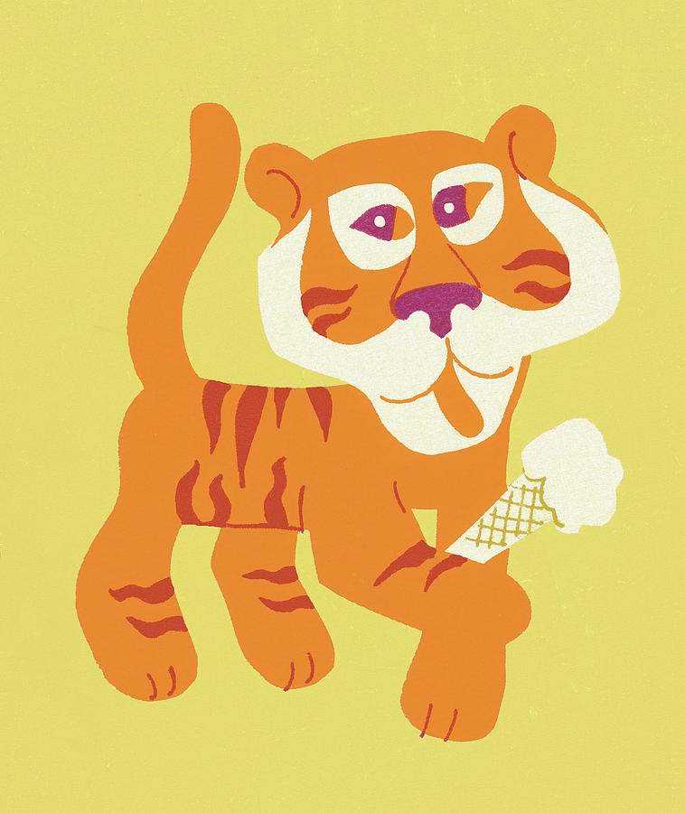 Ice Cream Drawing - Tiger With Ice Cream Cone by CSA Images