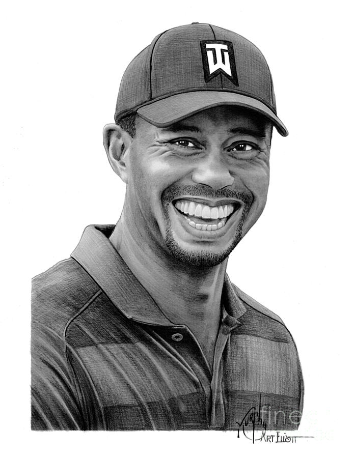 Tiger Woods Drawing - Tiger Woods drawing by Murphy Elliott