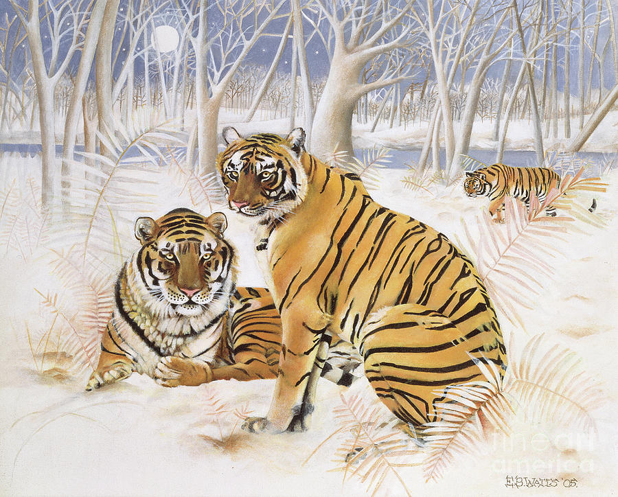 Tigers In The Snow Painting by Eb Watts