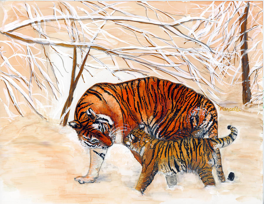 Tigers in Winter Painting by Marcella Chapman - Fine Art America