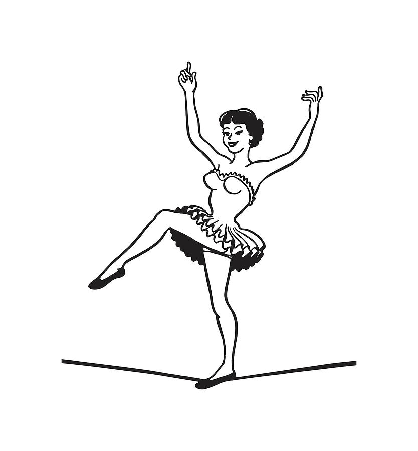 Black And White Drawing - Tightrope Walker by CSA Images