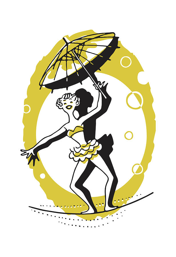 Vintage Drawing - Tightrope Walker with Parasol by CSA Images