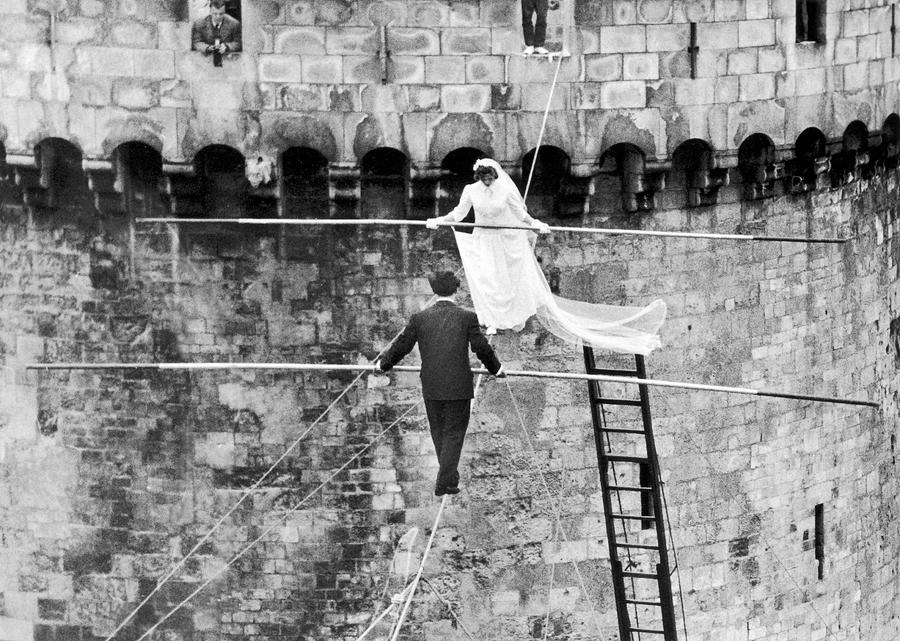 Tightrope Wedding In La Rochelle, 1959 Photograph by Keystone-france