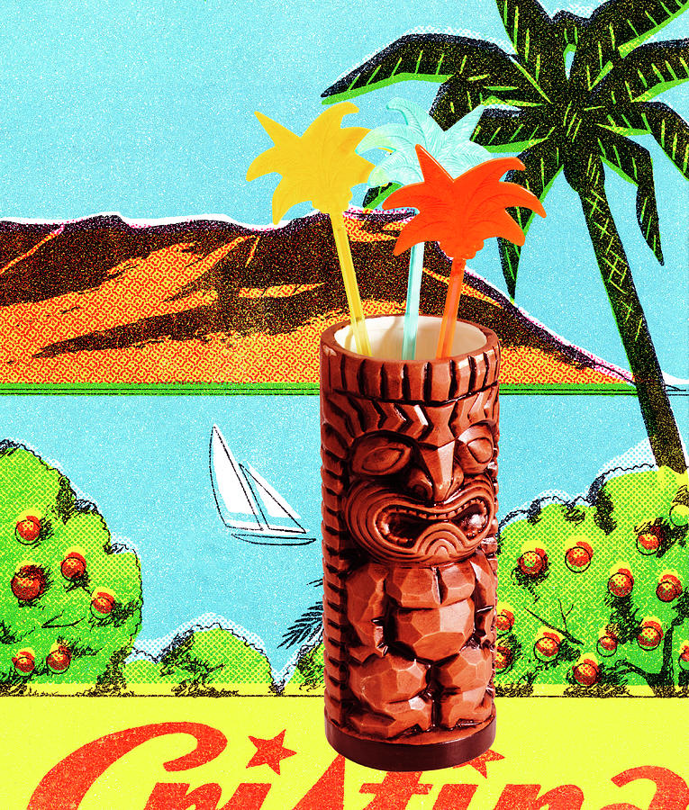 Vintage Drawing - Tiki Drink With Palm Tree Stir Sticks by CSA Images