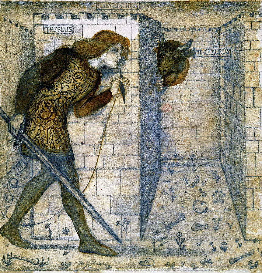 Edward Burne Jones Painting - Tile Design - Theseus and the Minotaur in the Labyrinth by Edward Burne-Jones