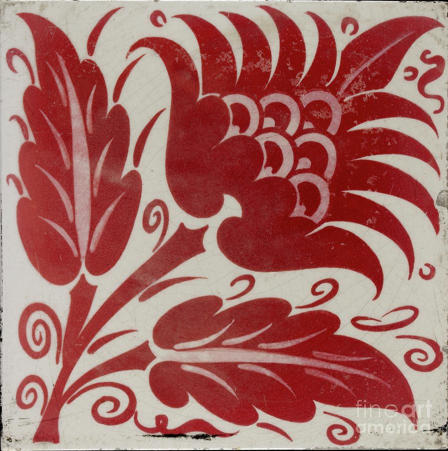 Tile With Stylised Flower With Two Drawing by Heritage Images