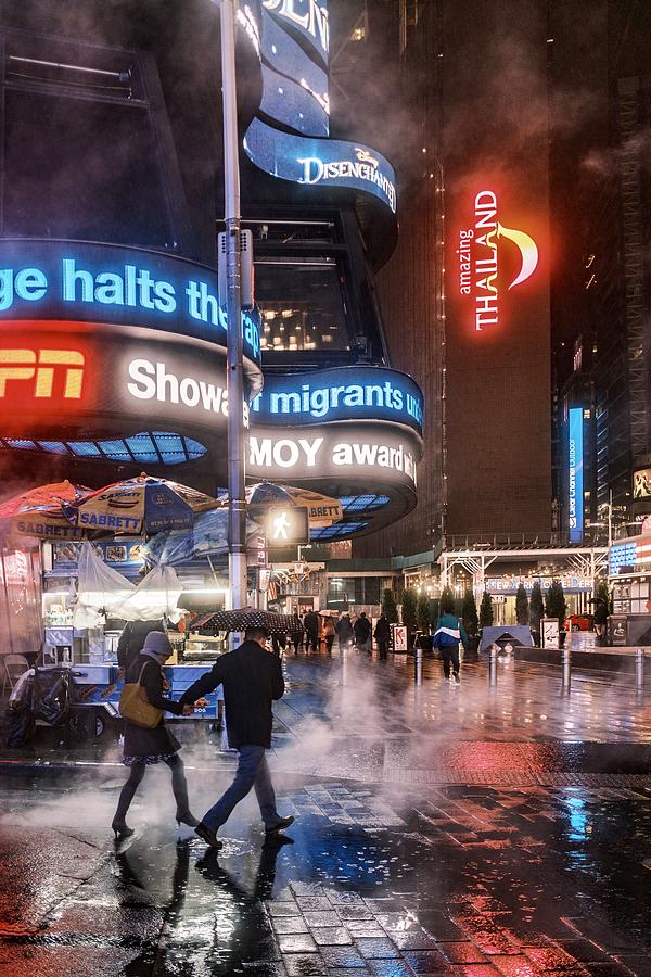 Night Photograph - Time Square Rainy Night by Hamlet Hayrapetyan