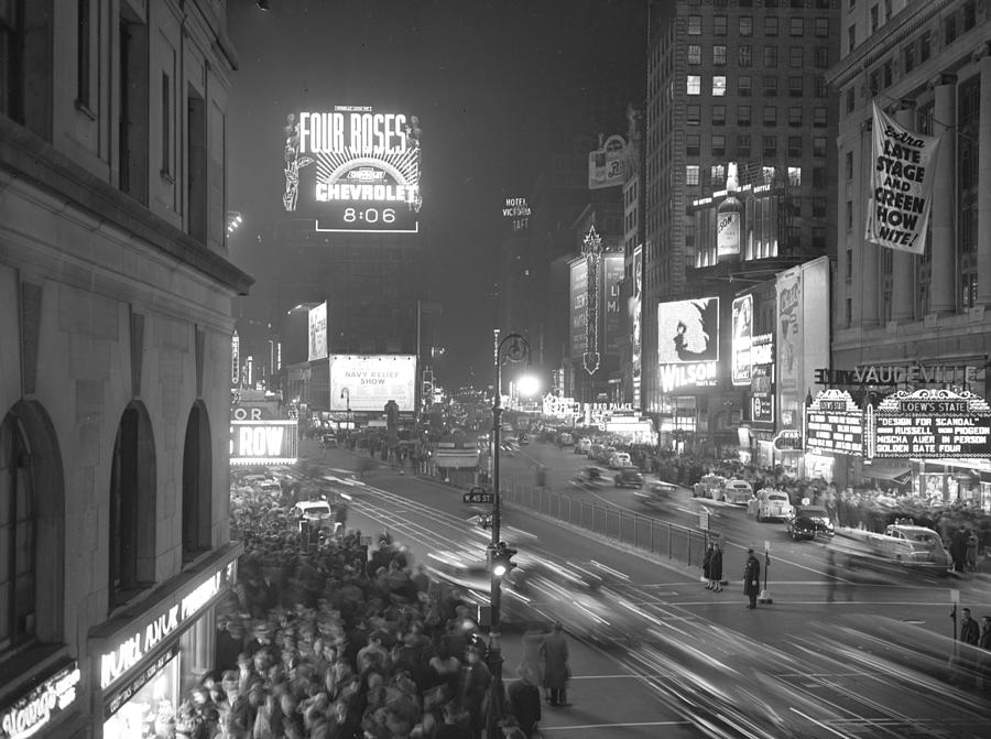 Times Square At Night Before A Partial by New York Daily News Archive