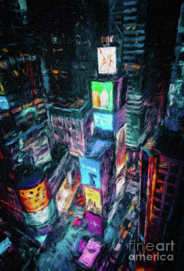 Times Square Colorful Nighttime Scene Digital Art by Amy Cicconi