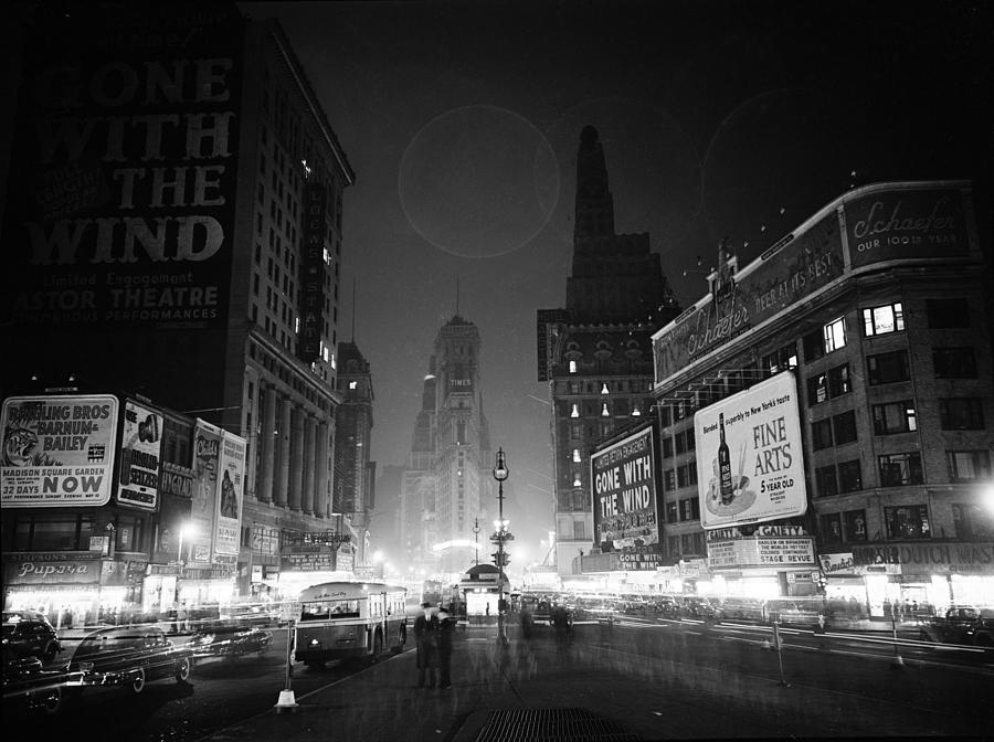 Black And White Photograph - Times Square During WW2 by William C Shrout