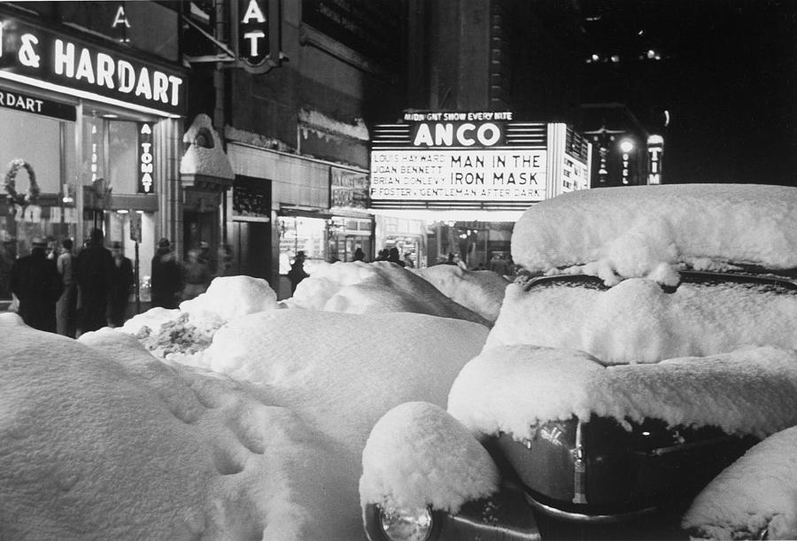 Winter Photograph - Times Square in Snow by Andreas Feininger