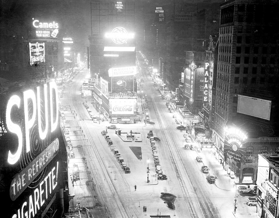 Times Square Is Covered In A White Photograph by New York Daily News Archive