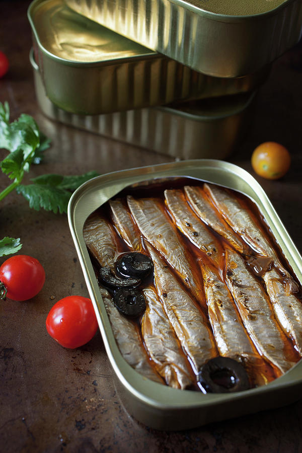Tin Of Sardines With Olives In Oil Photograph by Katharine Pollak
