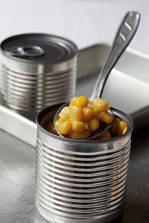 Vegetable Photograph - Tinned Sweetcorn On A Spoon by Hilde Mche