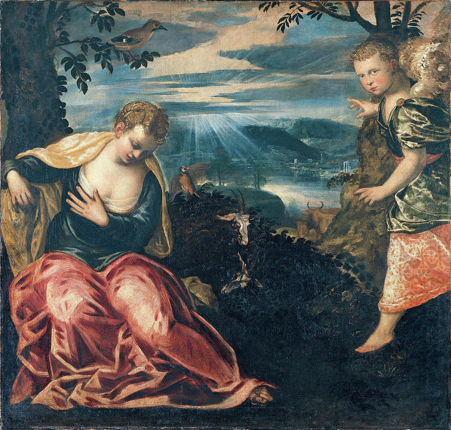 Tintoretto -Venice, 1519 -1594-. The Annunciation to Manoahs Wife -ca. 1555 - 1559-. Oil on canv... Painting by Tintoretto -1518-1594-