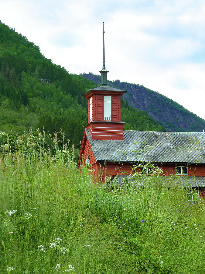 Norway Photograph -  Tiny Old Fjord Church by Norma Brandsberg