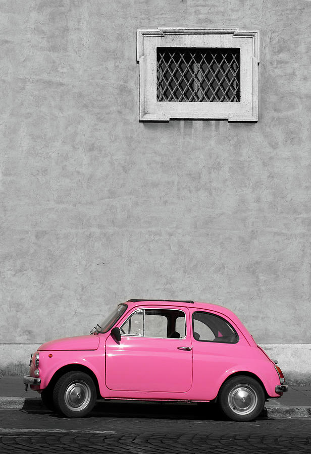 Tiny Pink Vintage Car, Rome Italy Photograph by Romaoslo