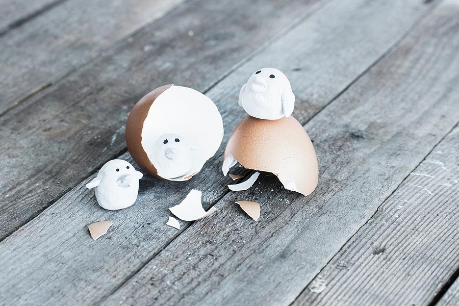 Tiny Polymer Clay Birds On Egg Shell Photograph by Ulla@patsy