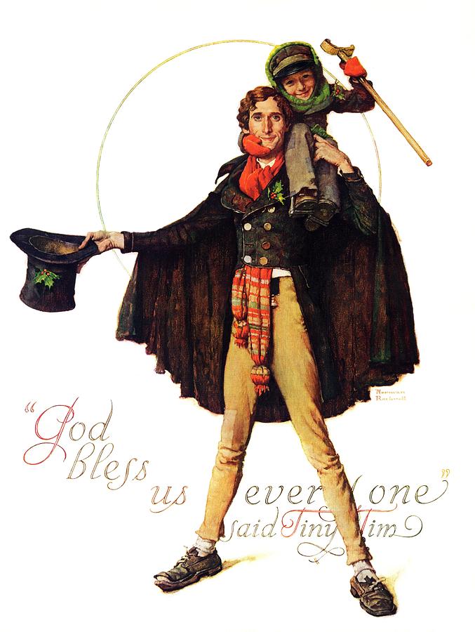 Christmas Carol Painting - Tiny Tim by Norman Rockwell