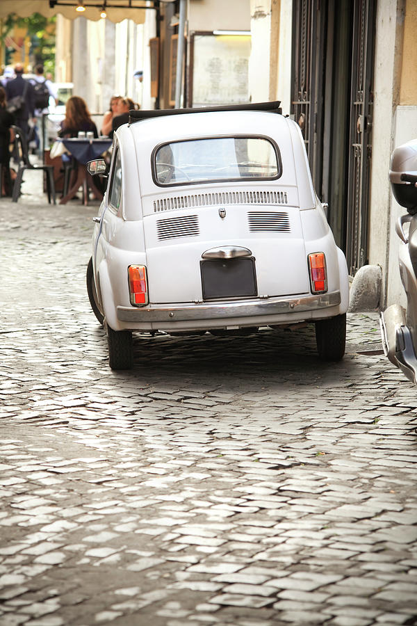 Tiny Vintage Car In An Alley, Rome Italy Photograph by Romaoslo