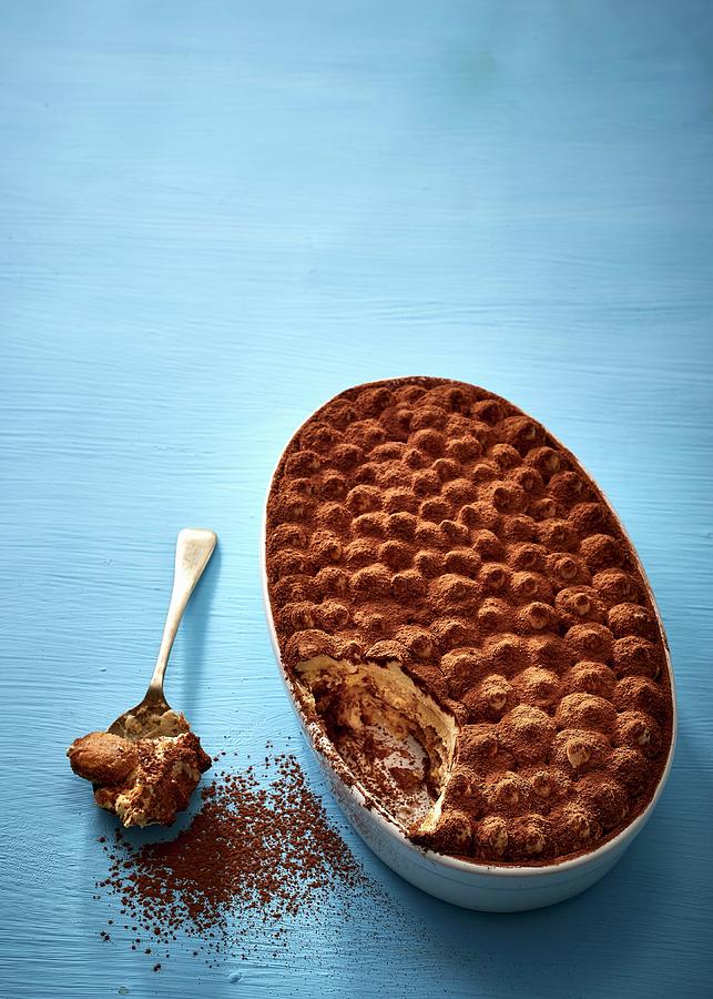 Tiramisu In A Oval Dish, With A Spoon Photograph by Great Stock!