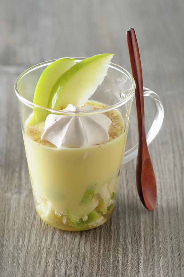 Tiramisu With Green Apple And A Dollop Of Meringue In A Dessert Glass Photograph by Jean-christophe Riou
