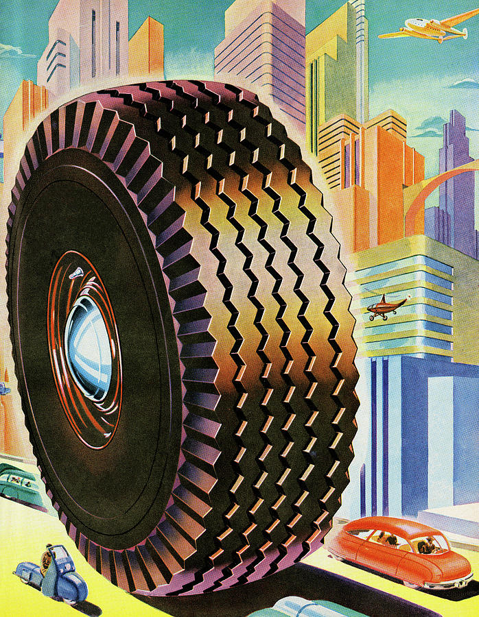 Architecture Drawing - Tire in Futuristic City Scene by CSA Images
