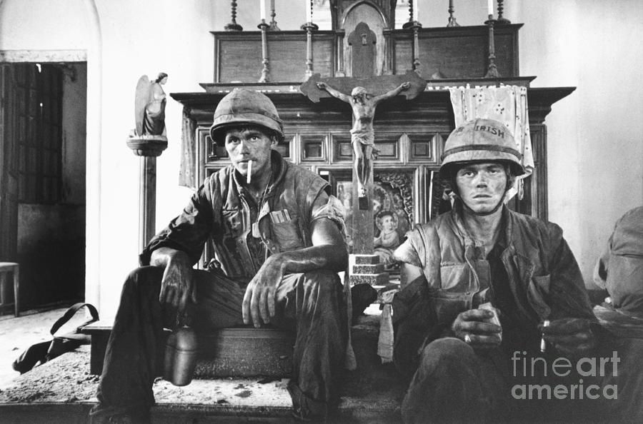 Tired American Marines At Church Altar Photograph by Bettmann