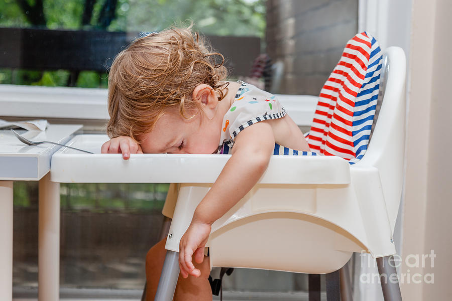 Tray Photograph - Tired Child Sleeping In Highchair by Alina Reynbakh