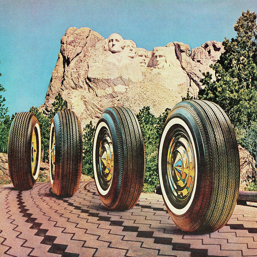 Mount Rushmore Drawing - Tires and Road to Mount Rushmore by CSA Images