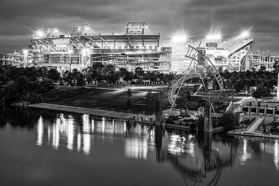 Nashvilles Gridiron Glory Along The River - Black And White Photograph