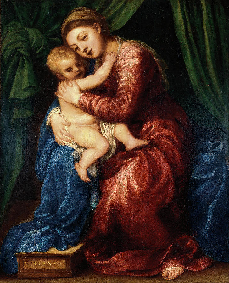 Titian -Pieve di Cadore ca. 1485/90 - Venice 1576-. The Virgin and Child -ca. 1540-. Oil on panel... Painting by Titian -c 1485-1576-